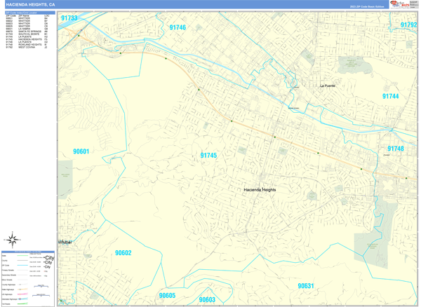 Hacienda Heights City Digital Map Basic Style